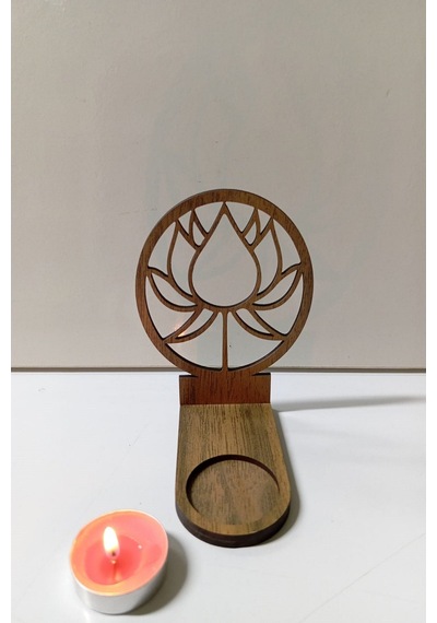 Periboia Lotus Çiçeği Figür Kahverengi Ahşap Gölge Mumluk Projeks Renkli