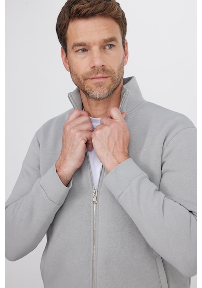 Tudors Unisex Relax Fit Rahat Kesim Pamuklu 3 İplik İçi Polarlı Fermuarlı Cepli Gri Sweatshirt Hırka-41680 Gri