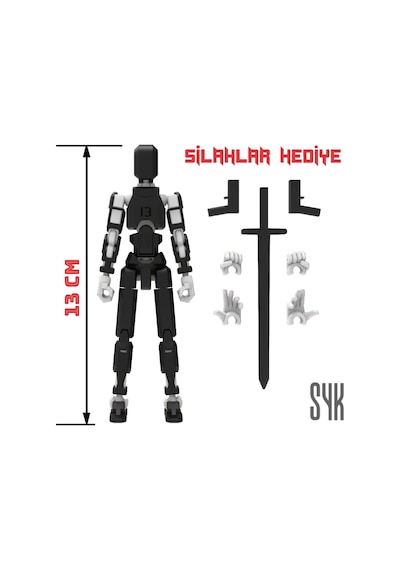 Robot 13 Dummy Siyah Beyaz Tüm Eklemleri Hareketli Aksiyon Figürü Oyuncak