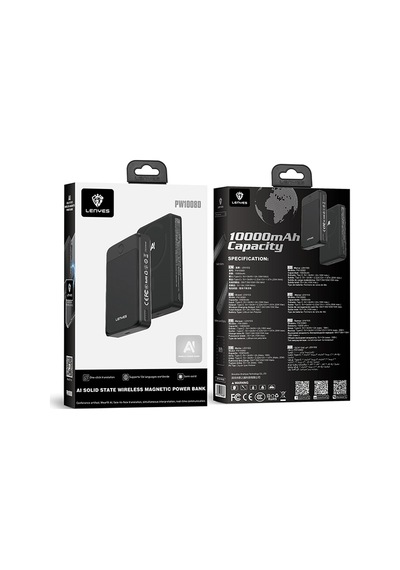 Lenyes Pw1008d Pd 20w Led Ekranlı Yapay Zeka Destekli İnce Wireless Powerbank 15w 10.000mah Siyah Siyah