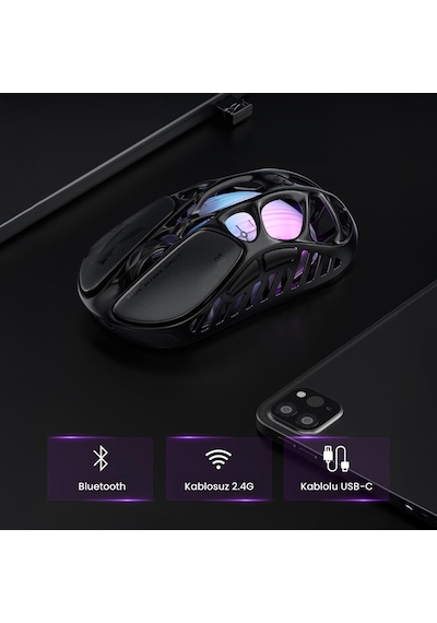 Gravastar Mercury K1 Pro+x Kablosuz Rgb Işıklı Mekanik Q Gaming Klavye Ve Optik Mouse Seti, Cyberfla Optik