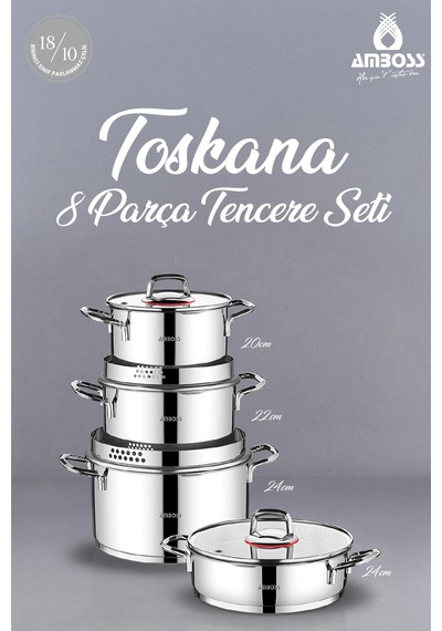 Toscana 8 Parça Paslanmaz Çelik Tencere Seti Gri