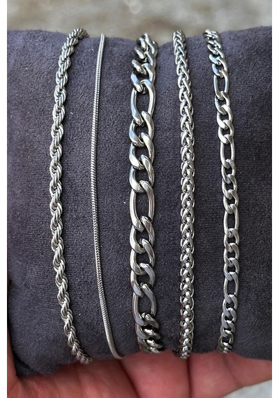 5 Adet Paslanmaz Çelik Bileklik Set Eşe Arkadaşa Sevgiliye Hediye Scb77 Metalik