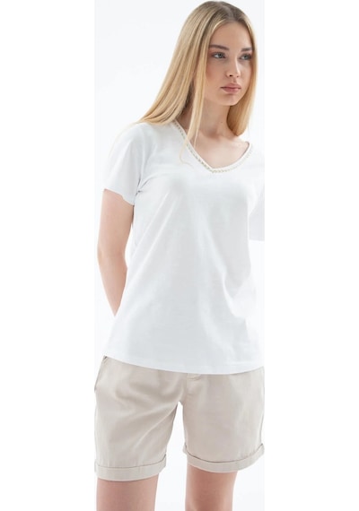 Fashion Friends V Yaka Kadın T-shirt 26y0478k1 Beyaz