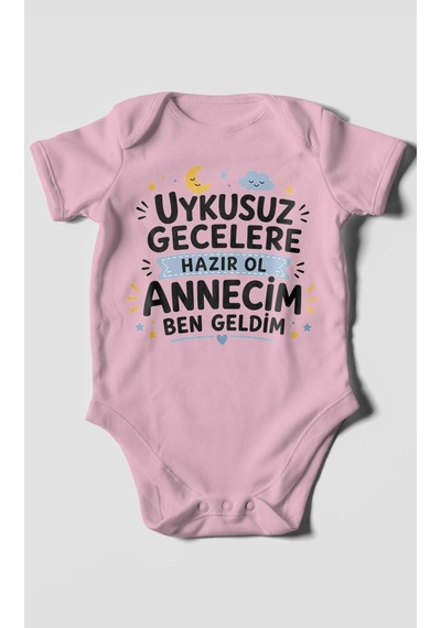 Morivokids Anneye Özel Kısa Kollu Bebek Body %100 Pamuk Koyu Pembe