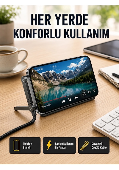 240w Type-c To Type-c Katlanabilir Standlı Hızlı Şarj Kablosu
