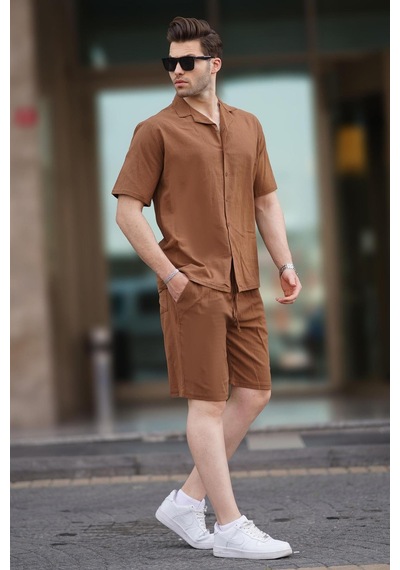 Madmext Camel Erkek Gömlek Şort Takımı 5956-camel Camel