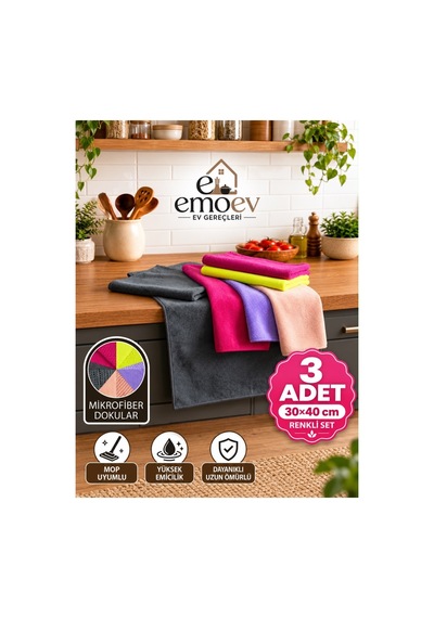 3'lü Renkli Mikrofiber Temizlik Bezi Seti 30x40 Cm - Yüksek Emici İz Bırakmaz Mutfak, Cam & Araç Bezi Diğer