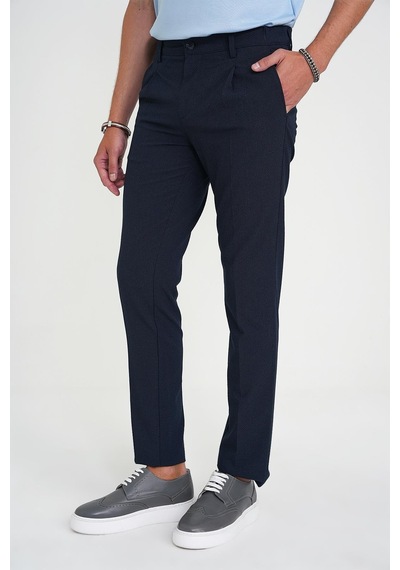 Efor Comfort Fit Beli Lastikli Tek Pileli Dokulu Lacivert Pantolon P 1193 Lacivert