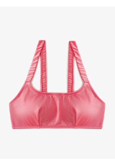 Koton Bralet Bikini Üstü Arkası Kopça Kapamalı Büzgü Detaylı Pedli Pembe 4sak10253mm