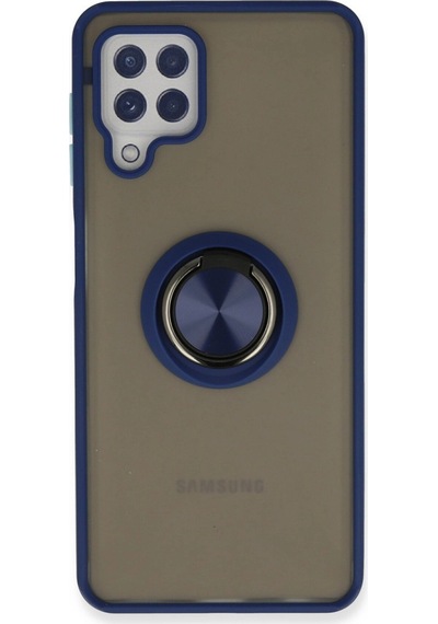 Samsung Uyumlu Galaxy A22 Kılıf Montreal Yüzüklü Silikon Kapak Lacivert