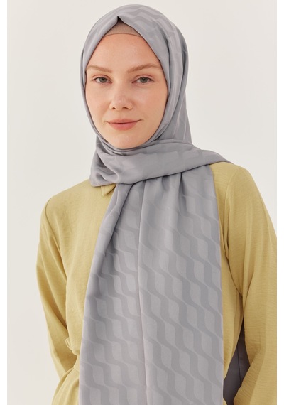 Mirsoy Scarf Dalga Desen İpeksi Jakar Şal - Gri Gri