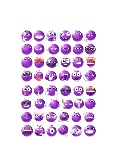 48 Adet Mor Komik Emoji Sticker Seti - Etiket Seti Scrapbook Bullet Journal