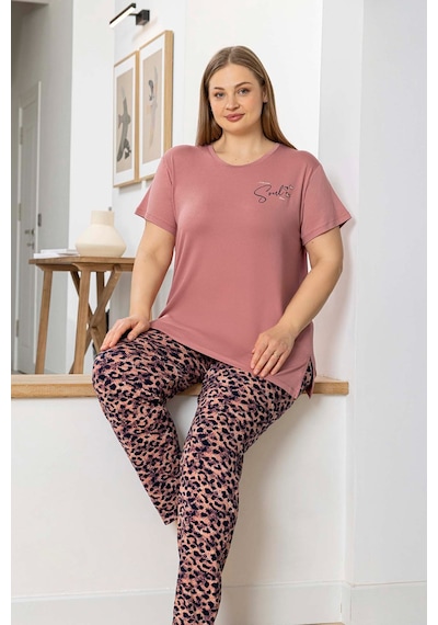 Aydoğan Kadın İnci Büyük Beden Kısa Kol Somon Pijama Takım 0054 Somon