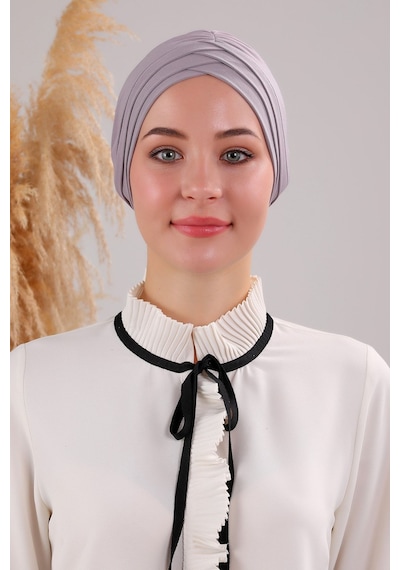 Melodi Scarf Kadın Üç Bantlı Çapraz Hazır Türban Havuz Deniz Dış Bone Açık Gri Açık Gri
