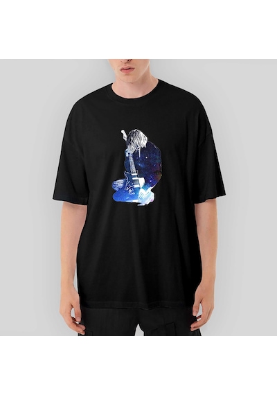 Nirvana Kurt Cobain Galaksi Oversize Siyah Tişört Siyah