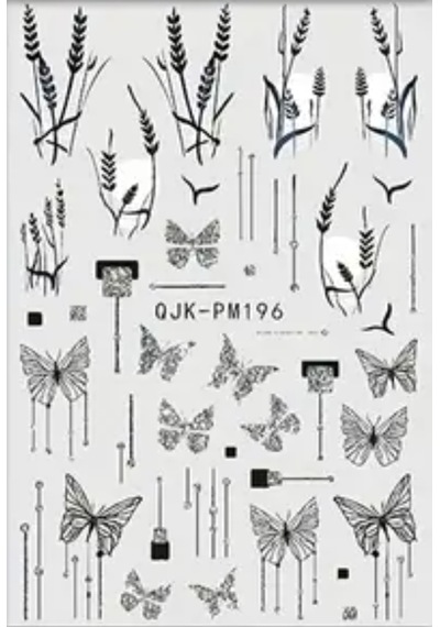Nailist Siyah Beyaz Serisi - Gümüş Simli Yapışkan Tırnak Sticker Tırnak Dövmesi Nail Art 77621390