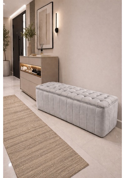 Premium Kapitone Dilimli Puf Bench, Göz Alıcı Lüks Görünüm Ve Modern Dekor İçin Üst Düzey Şıklık Gri - 863945362 Gri