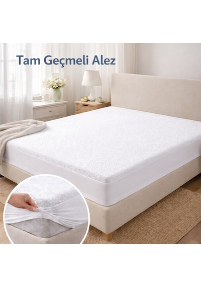 Lastikli Çarşaf Tipi Fitted Alez Sıvı Geçirmez Yatak Koruyucu Beyaz
