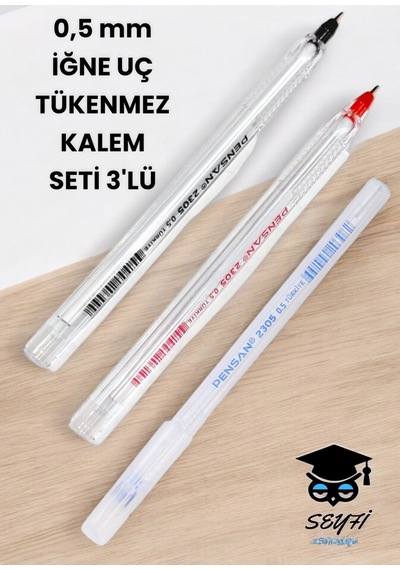 0,5 Mm İğne Uç Tükenmez Kalem Seti 3'lü Çok Renkli