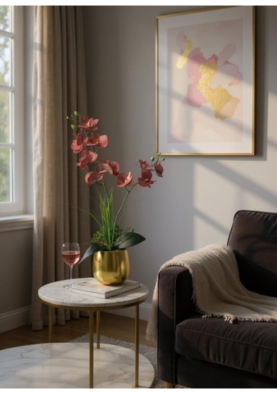 Yapay Çiçek Islak Orkide Gold Metal Saksıda Saksıda Orkide 50cm