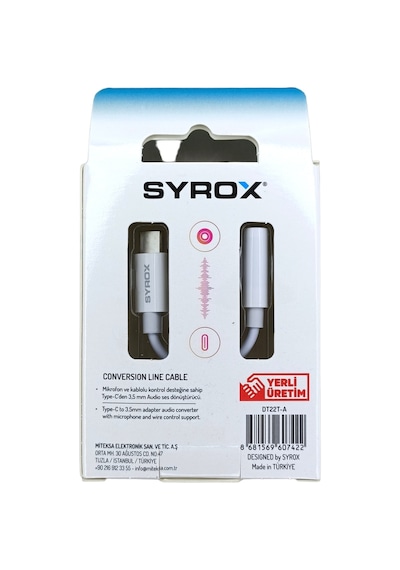Syrox DT22T-A Konuşma Müzik Type-c To Aux Kulaklık Dönüştürücü