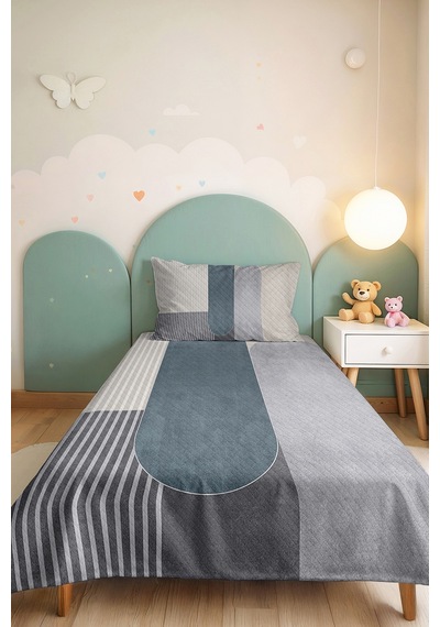 Mavi Geometrik Modern Genç Odası Tek Kişilik Pike Takımı-çizgili Gri 160x220cm Kapitone Yatak Örtüsü Mat Avlu Nüansı