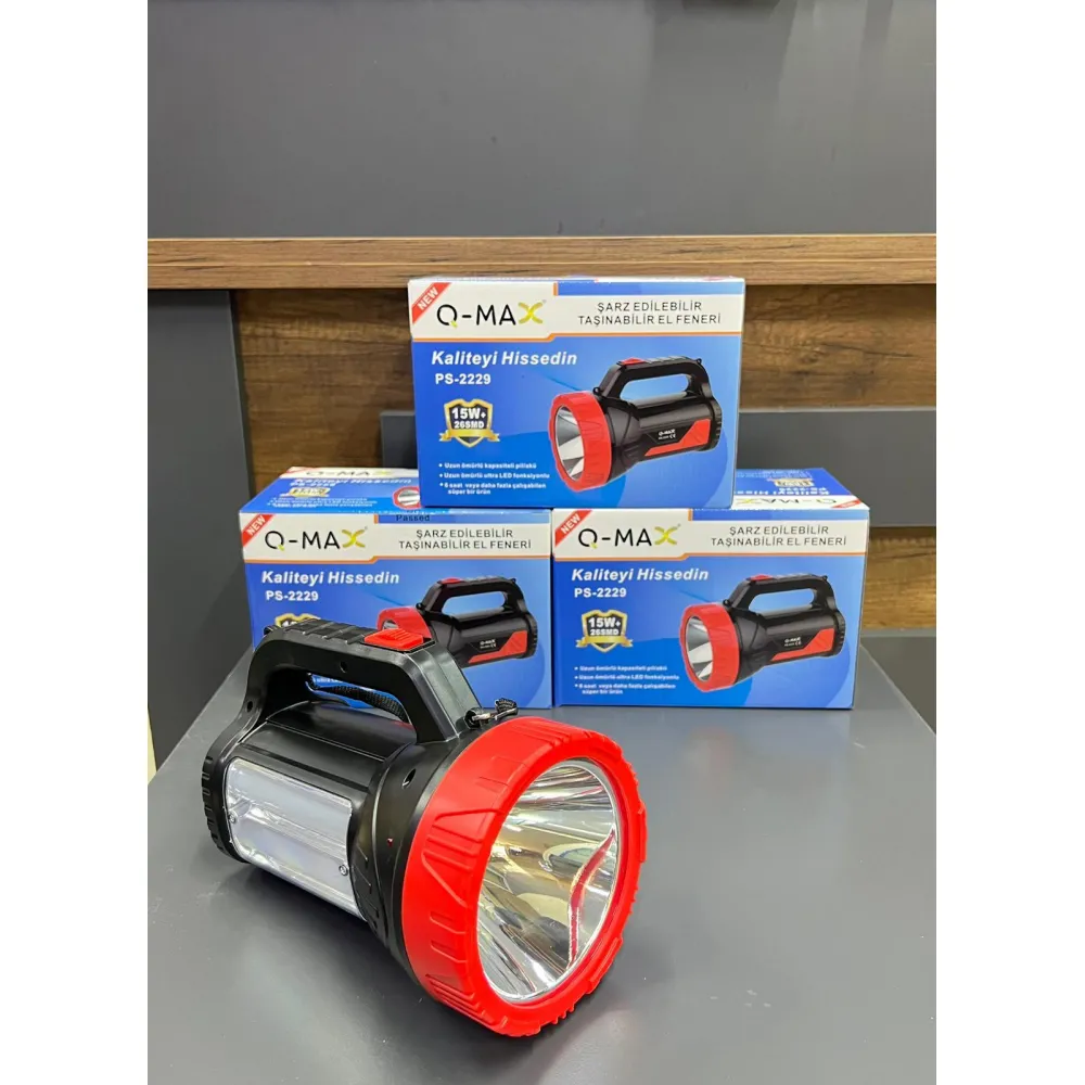15w-uzun Menzilli Q-max El Feneri Şarjlı Projektör Tipi Led 15w+26 Ps-2229 Siyah