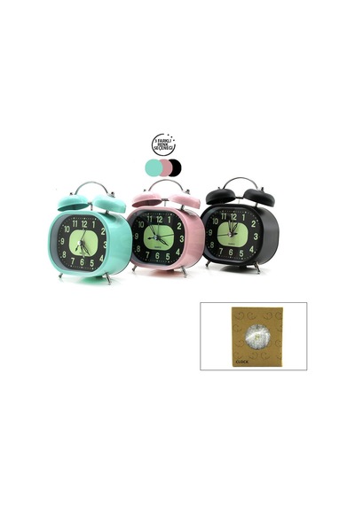 Twin Bell Alarm Clock Bgc-57 Dikdörtgen Masa Çalar Saat Pilli Işıklı Fosforlu Metal Kasa Renkli Diğer