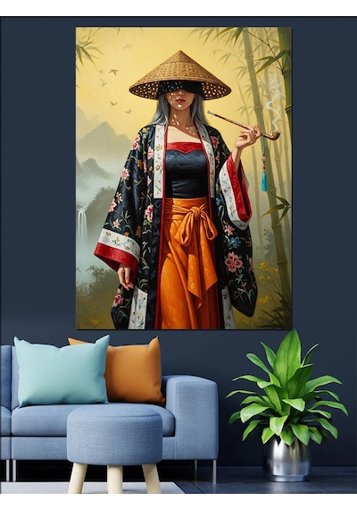 Ahşap Tablo Geleneksel Japon Kadın Resmi