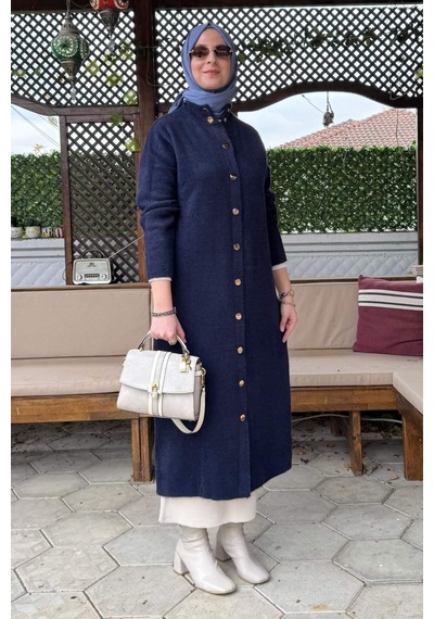 Rabia Şamlı Yakut Angora Triko Kap Lacivert Normal