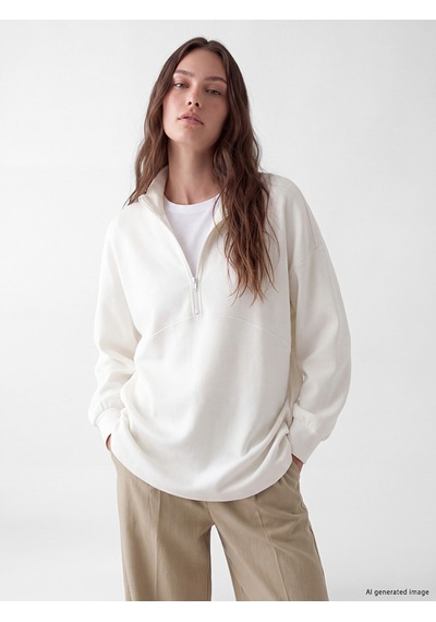 Lcw Modest Beyaz Dik Yaka Soft Touch Kadın Sweatshirt Tunik