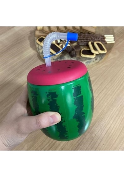 Ermege Karpuz Model Kendiliğinden Pipetli 900 Ml Suluk, Matara Çok Renkli