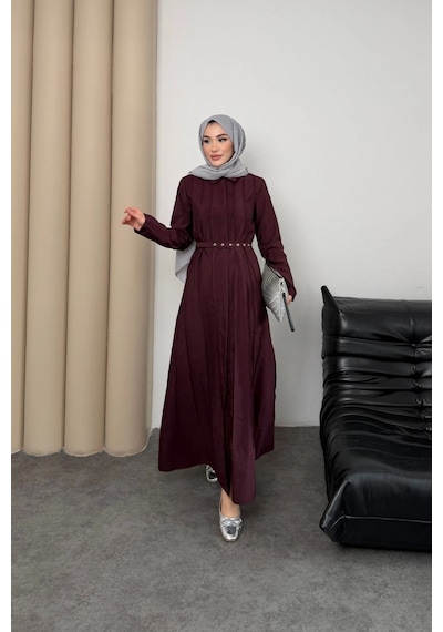 Mihran Butik Quenn Model Coupra Model Kumaş Kemer Detaylı Elbise Bordo