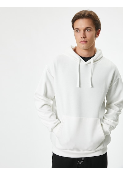 Koton Oversize Sweatshirt Kapşonlu Uzun Kollu Kanguru Cep Detaylı Şardonlu Beyaz 5wam70017mk Beyaz