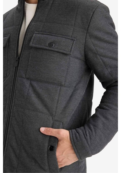Defacto Slim Fit Dar Kesim Dik Yaka Astarlı Fermuarlı Cepli Kışlık Şişme Penye Mont E7888ax25auar167 Antrasit