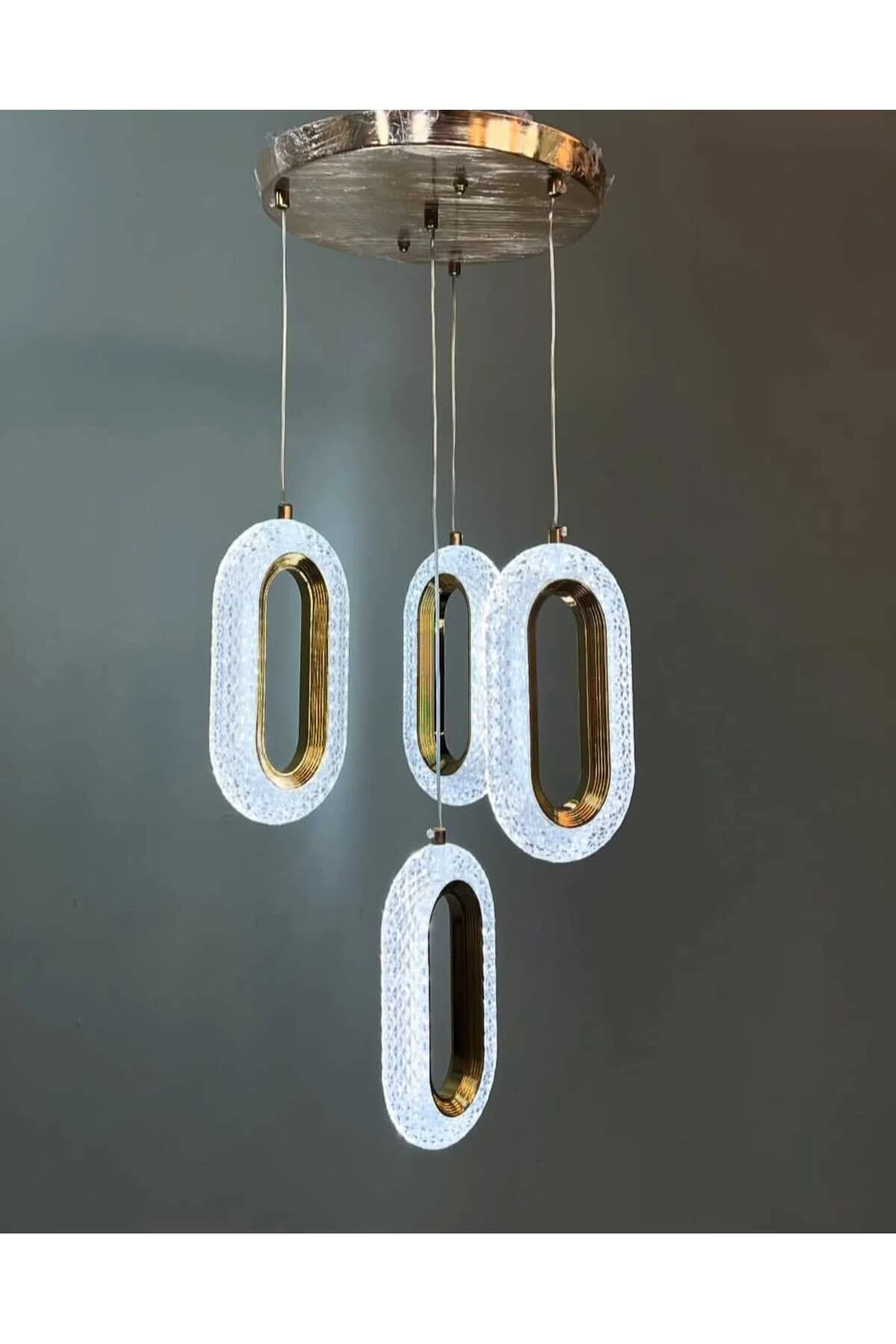 Bohem Aydınlatma 3+1 Kristal Elips Gold Modern Sarkıt Avize 3 Renk Led Gold