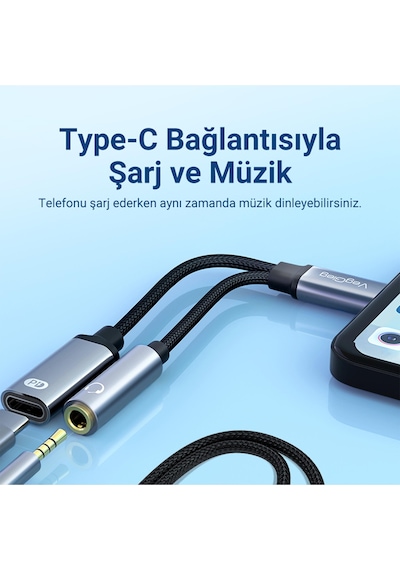 Veggieg Type-c To 3.5mm Kulaklık Ve Type-c Şarj Dönüştürücü Adaptör