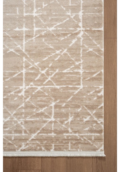 Jade Jd012b Bej Halı Modern Geometrik Desenli Triko Akrilik Pamuk Tabanlı Kaymaz Salon Halısı-778 Bej