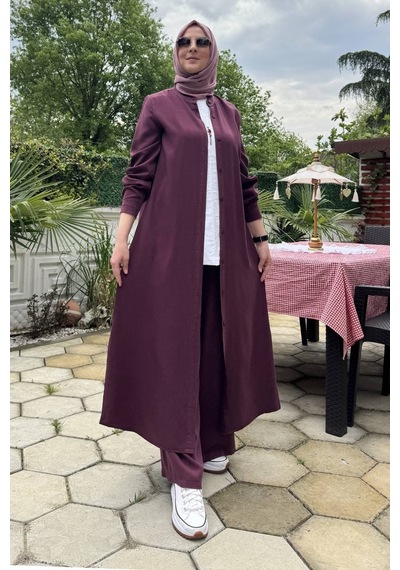 Rabia Şamlı Başak Pantolonlu Takım Bordo Normal