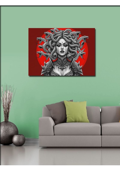 Kanvas Tablo Kırmızı Arka Planlı Medusa