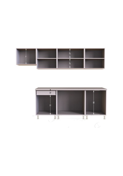 Tdesigno Oya Hazır Mutfak Dolabı 260 CM - Tezgah Dahil Değil-ceviz - Beyaz Beyaz - Ceviz