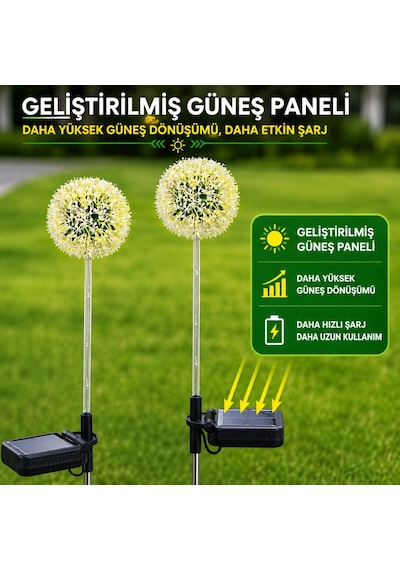 2'li Güneş Enerjili Karahindiba Bahçe Lambası Solar Led Dekoratif Dış Mekan Aydınlatma Sıcak Beyaz
