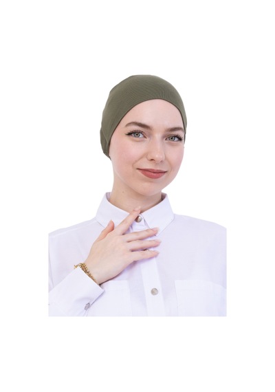 Modish Group Pratik Bone Pamuklu Tesettür İç Bone, Başörtüsü İçin Hazır Viskon Şapka, Namaz Günlük Kullanım İçin Haki