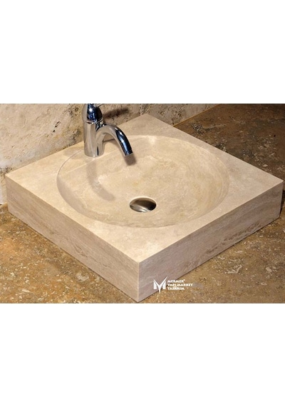 Traverten Oval Dizayn Kare Lavabo