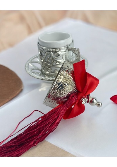 Elm Damat Kahve Fincanı Kırmızı Kırmızı