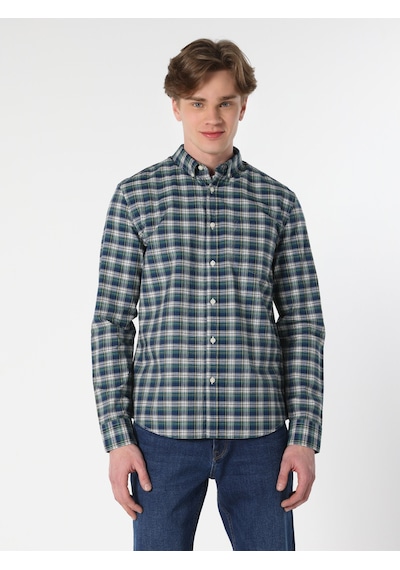 Colin's Slim Fit Kareli Lacivert Erkek Uzun Kol Gömlek CL1061792_Q1.V1_NAV