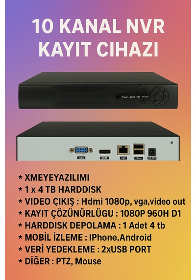 10 Kanal Nvr Ip Xmeye Kayıt Cihazı