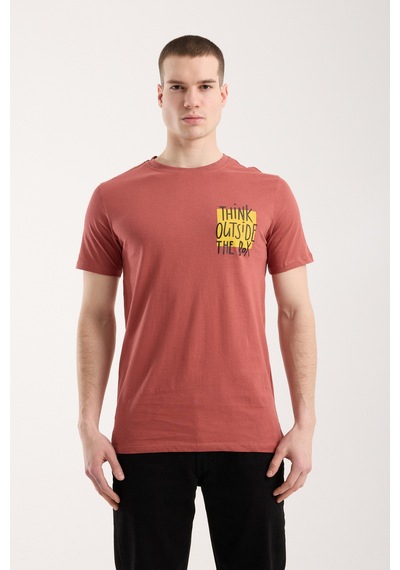Maximodena Erkek Urban Mesaj Detaylı Günlük T-shirt - Kiremit