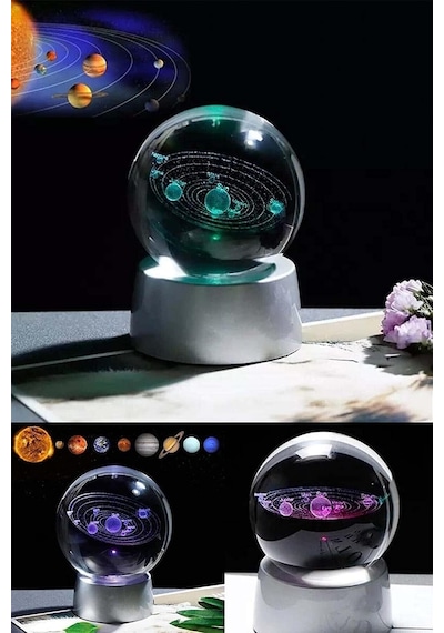 Senon Güneş Sistemi Kristal Cam Küre Renk Değiştiren Led Işıklı Gece Lambası Dekoratif Hediyelik Gezegenler Diğer